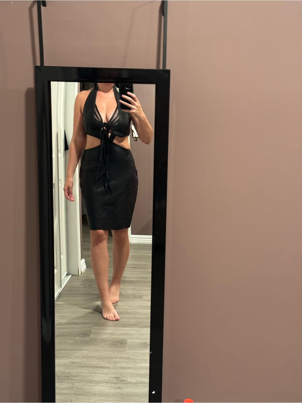 Black Cutout Tie-Front Halter Bodycon bandage Dress